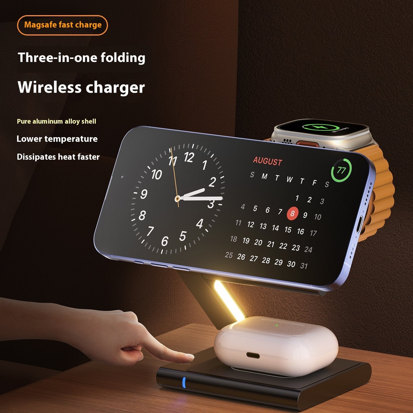 Folding Mobile Phone Headset Watch Three-in-one Wireless Charger