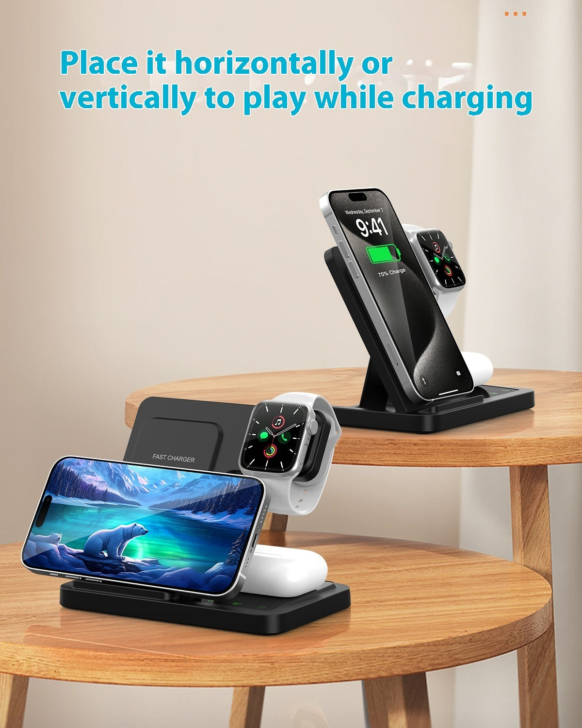 Three-in-one Wireless Charger For Iphone15 Charging Set Fast Charge Iwatch Watch Headset Base Bracket