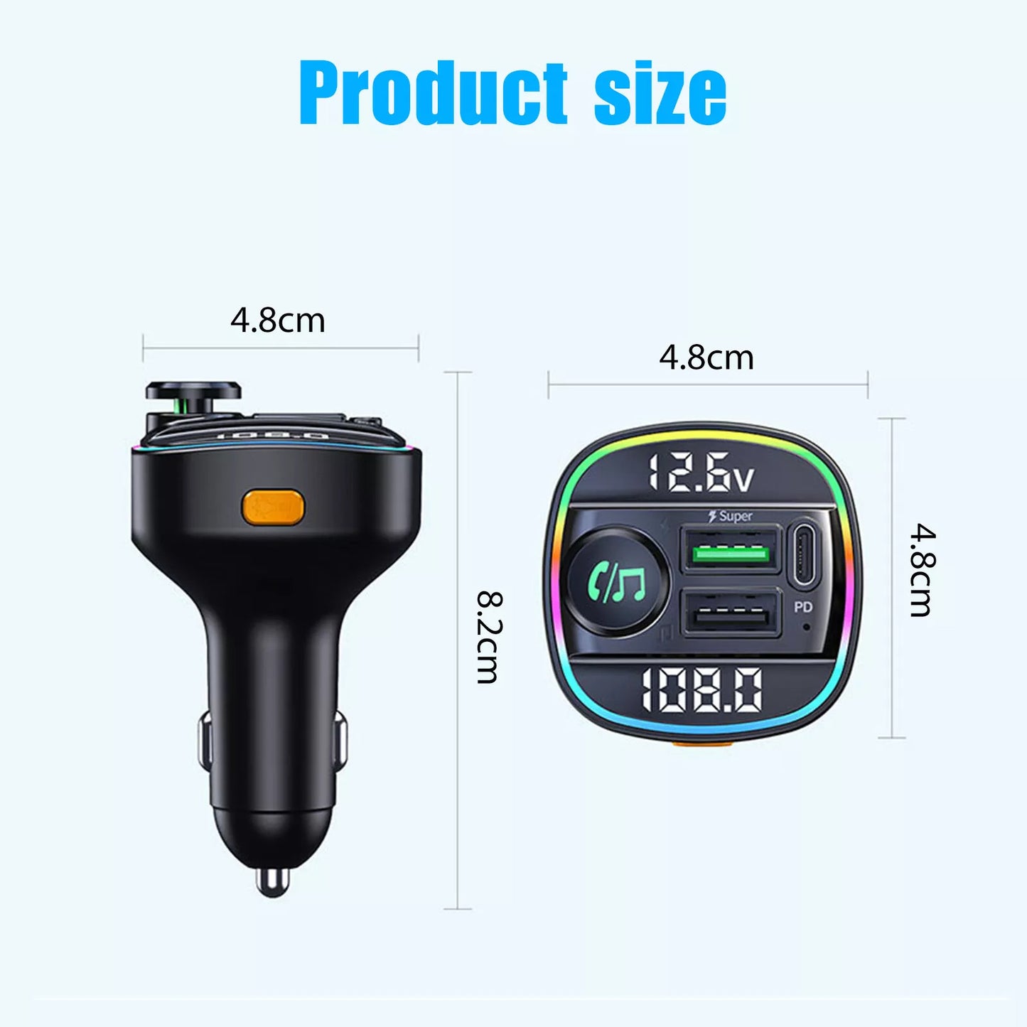 Bluetooth 5.0 Car Wireless FM Transmitter Adapter USB PD Charger AUX Hands-Free Noise Reduction Audio Receiver Car Kit Handsfree Dual