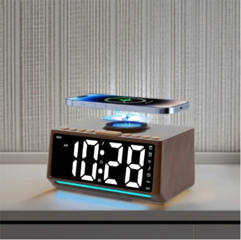 New Hot Selling 10W Wireless Charger LED Desktop Alarm Clock With FM Radio Bt Speaker Wireless